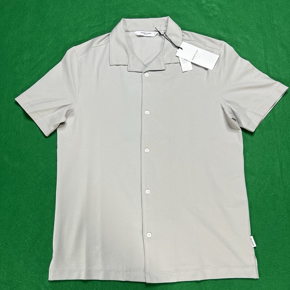 Kenneth Cole New York Mens Polo Gray Steel Button Down Small